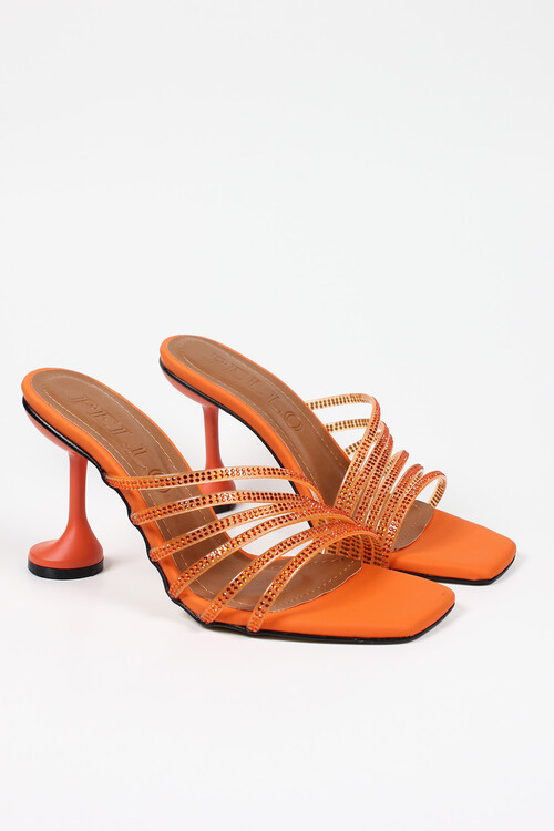 Pello mat oranj topuklu kadın ayakkabı